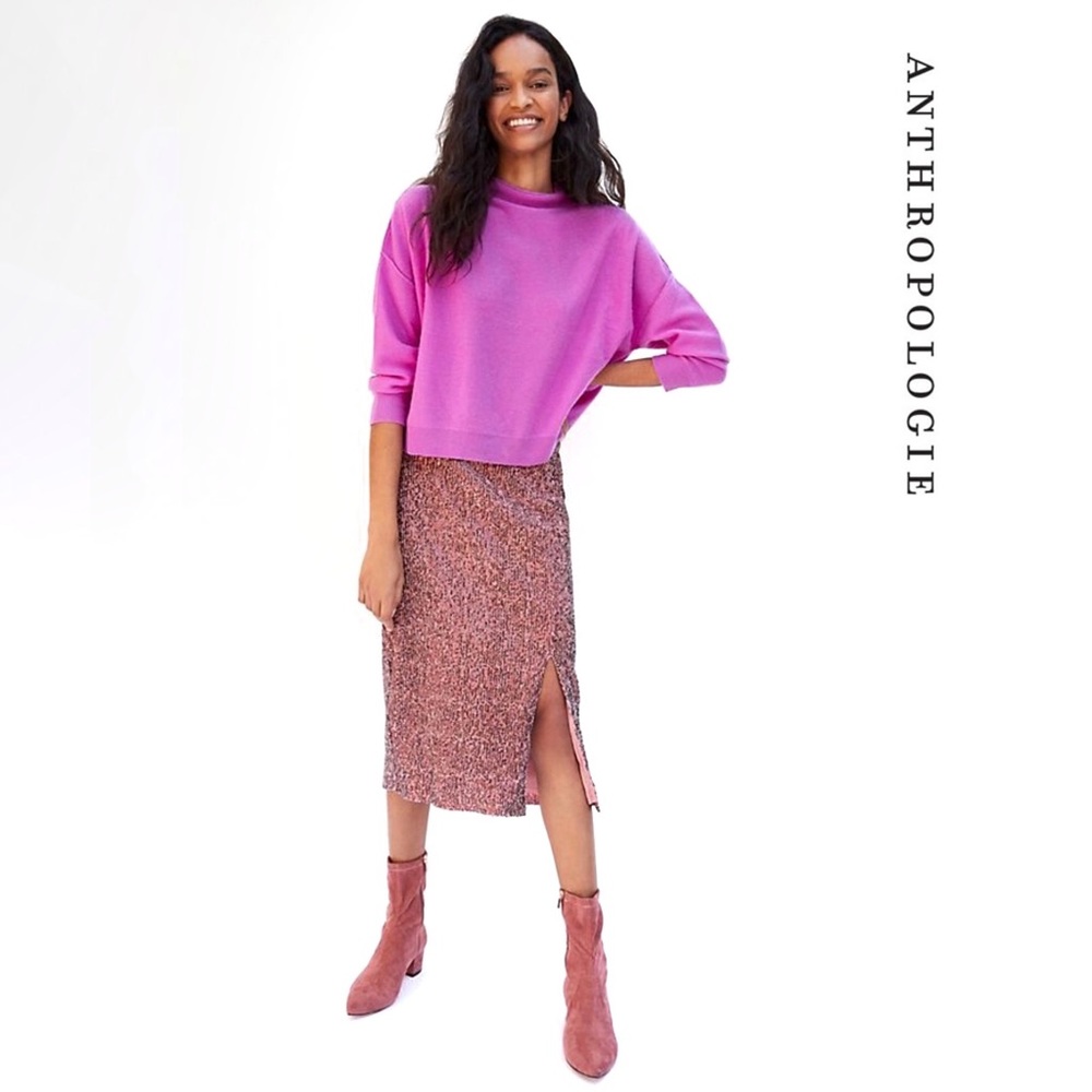 NWT Anthropologie Alicia Sequined Rose Pink Midi Skirt